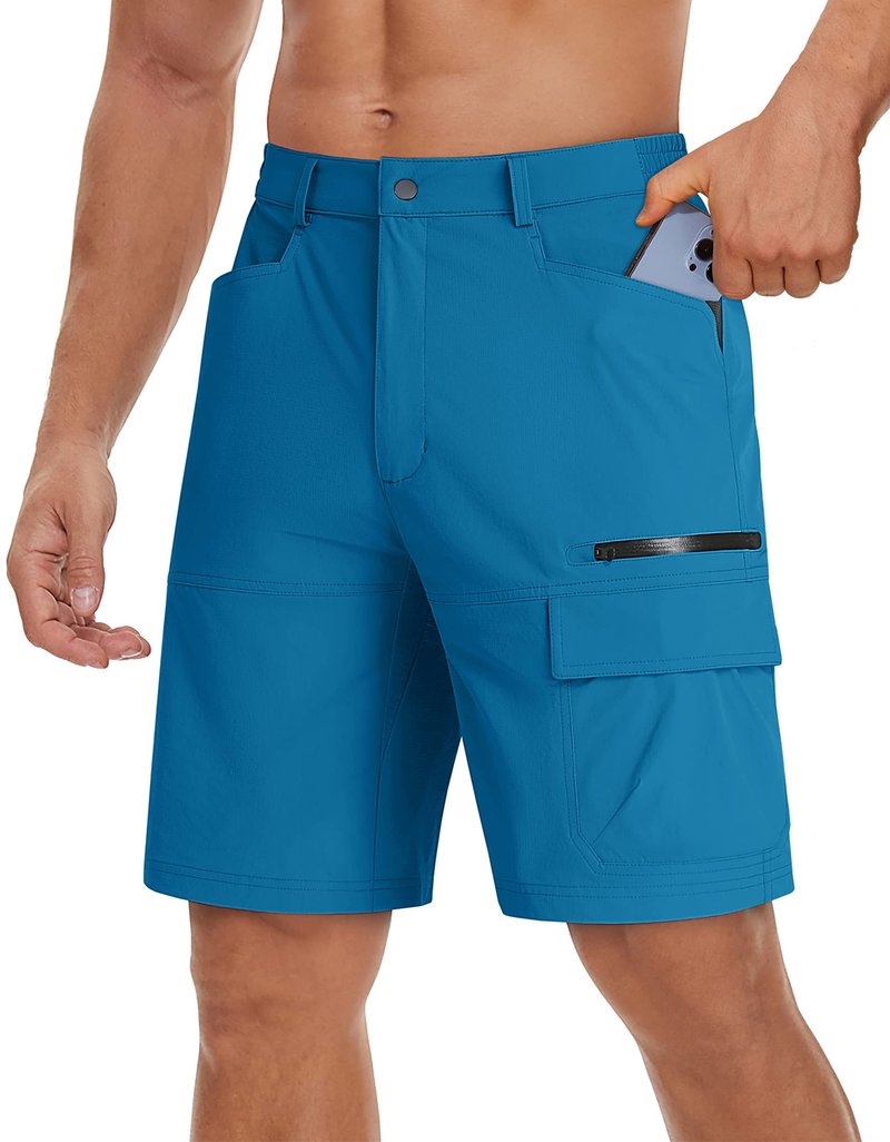 TACVASEN Mens 10" Hiking Shorts Outdoor Lightweight Quick Dry Summer Casual Dress Fishing Shorts with Zipper Pockets Blue Green 30