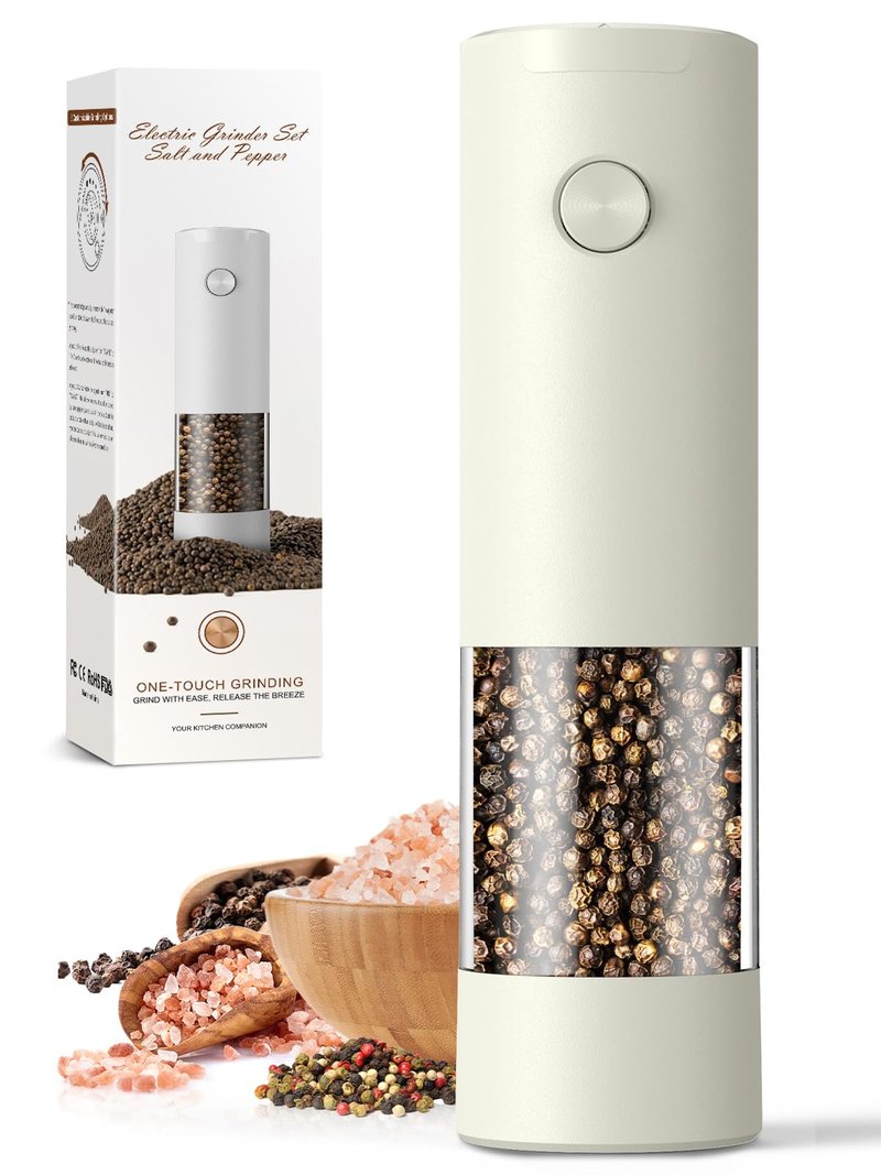 1 Pack Salt and Pepper Grinder-Electric Adjustable Coarseness Salt Pepper Grinder Shakers House Warming Gifts Automatic Battery Pepper Mill Shakers Gifts for Women Wedding Registry Must Haves
