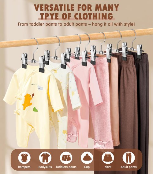 DOIOWN 10 Pack Baby Pants Hangers with Clips, Toddler Non-Slip Space Saving Hangers for Pants, Skirts, Clothes - Baby Essentials Closet Organizer