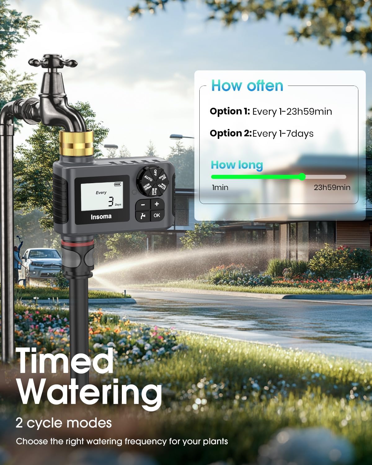 Water Timer - Automatic Drip Irrigation Controller for Garden Hose | Rain Delay & Manual Mode