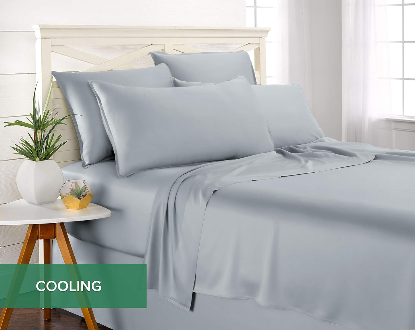 Pure Bamboo Full Bed Sheet Set - 100% Organic Viscose, Luxuriously Soft & Cooling, Sterling Blue