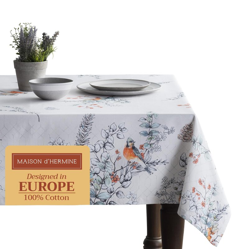 Maison d' Hermine Table Cloth Square Table 100% Cotton 54 x 54 Inches Fall Tablecloth Reusable Everyday Use for Thanksgiving Christmas Decorations Dining Farmhouse Party (Whitish Shabby Chique)