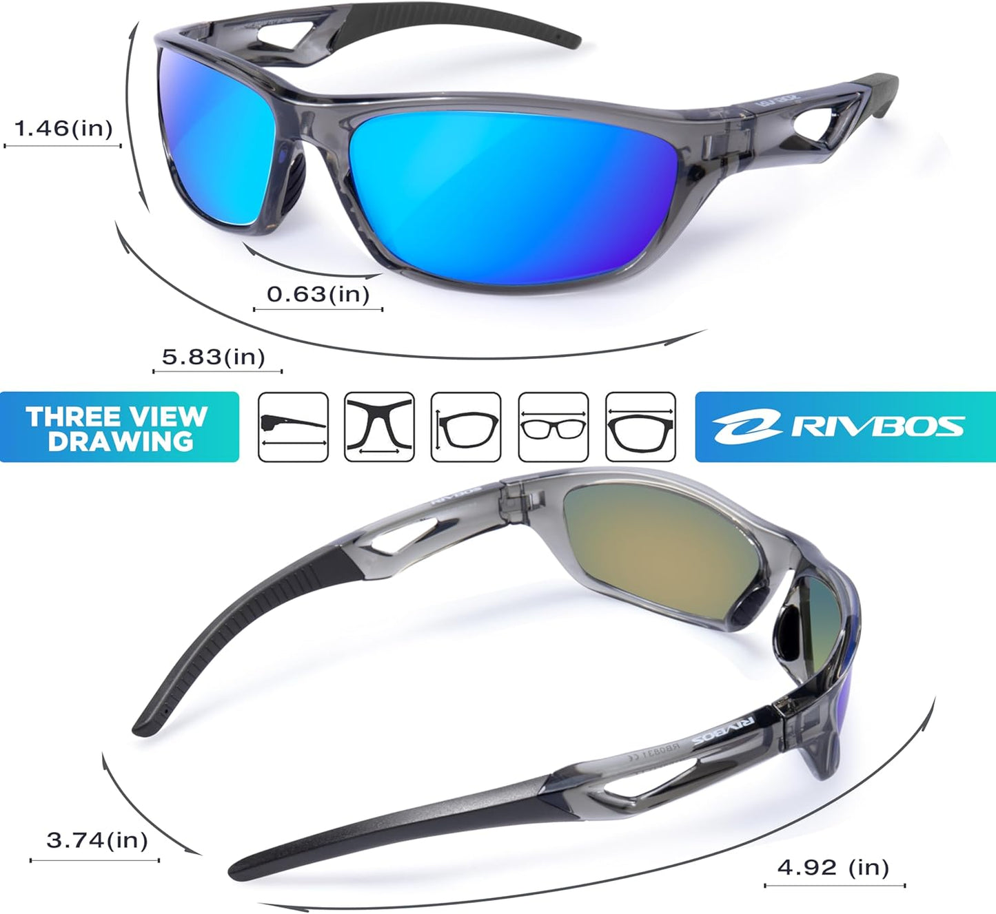RIVBOS Polarized Sports Sunglasses for Men & Women - TR90 Frame for Cycling, Fishing, Running