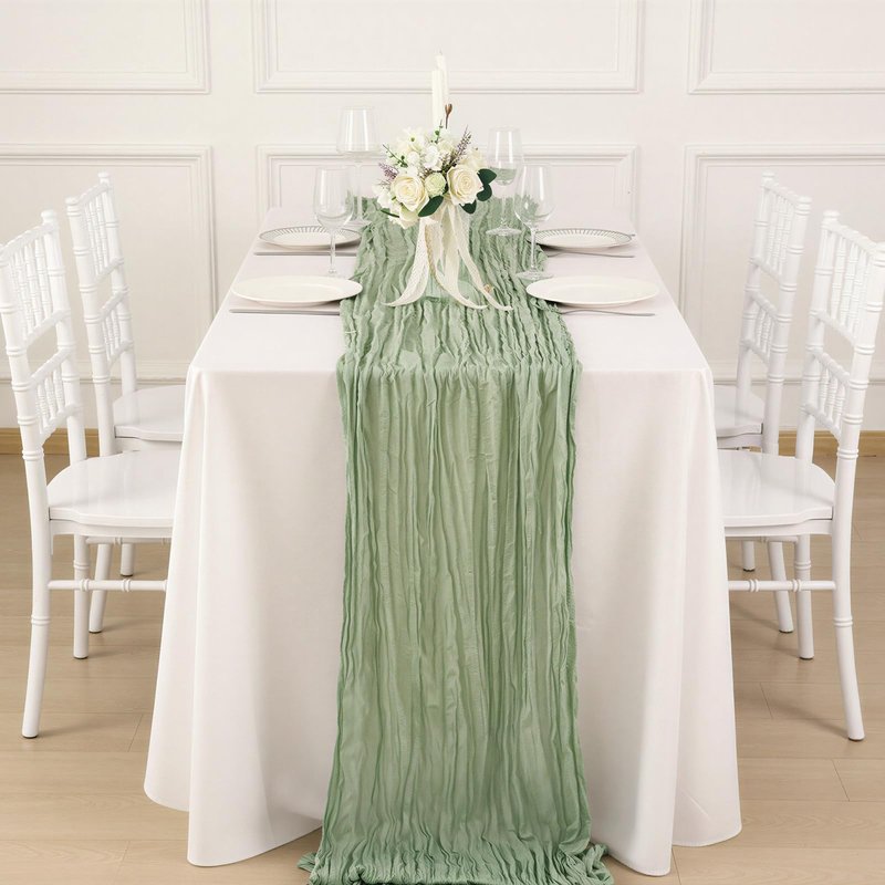 Sage Green Table Runner 35x120 Inch Cheesecloth Table Runner 3 Pack for Baby Shower, Boho Decor, Wedding Decoration, Jungle Theme Party