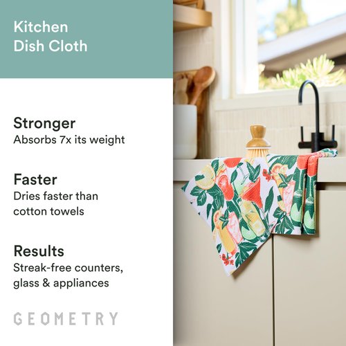 GEOMETRY Dishcloth – Spring & Summer Collection – Quick-Dry, Ultra-Absorbent, Reusable Microfiber Kitchen Towels for Drying & Cleaning - Summer Refreshments - 3 Pack