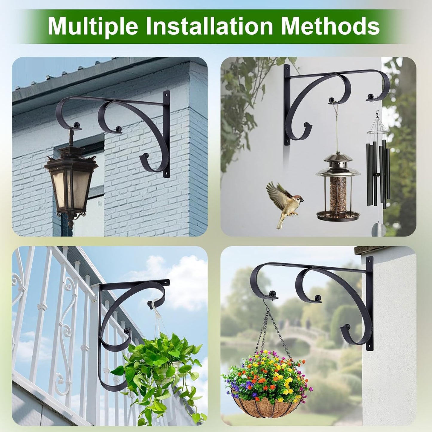 Skiennix 10-Inch Hanging Plant Hangers - Decorative Iron Hooks for Indoor/Outdoor Use | 4-Pack