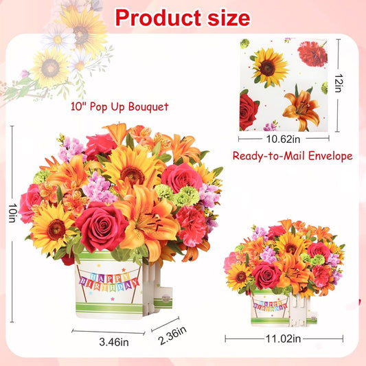 Yinqing Birthday Cards, 3D Popup Birthday Card for Women, Music and Light 10Inch Forever Sunflower Bouquet for Women Mom Wife Daughter Sister(Blank Notecard & Envelope)
