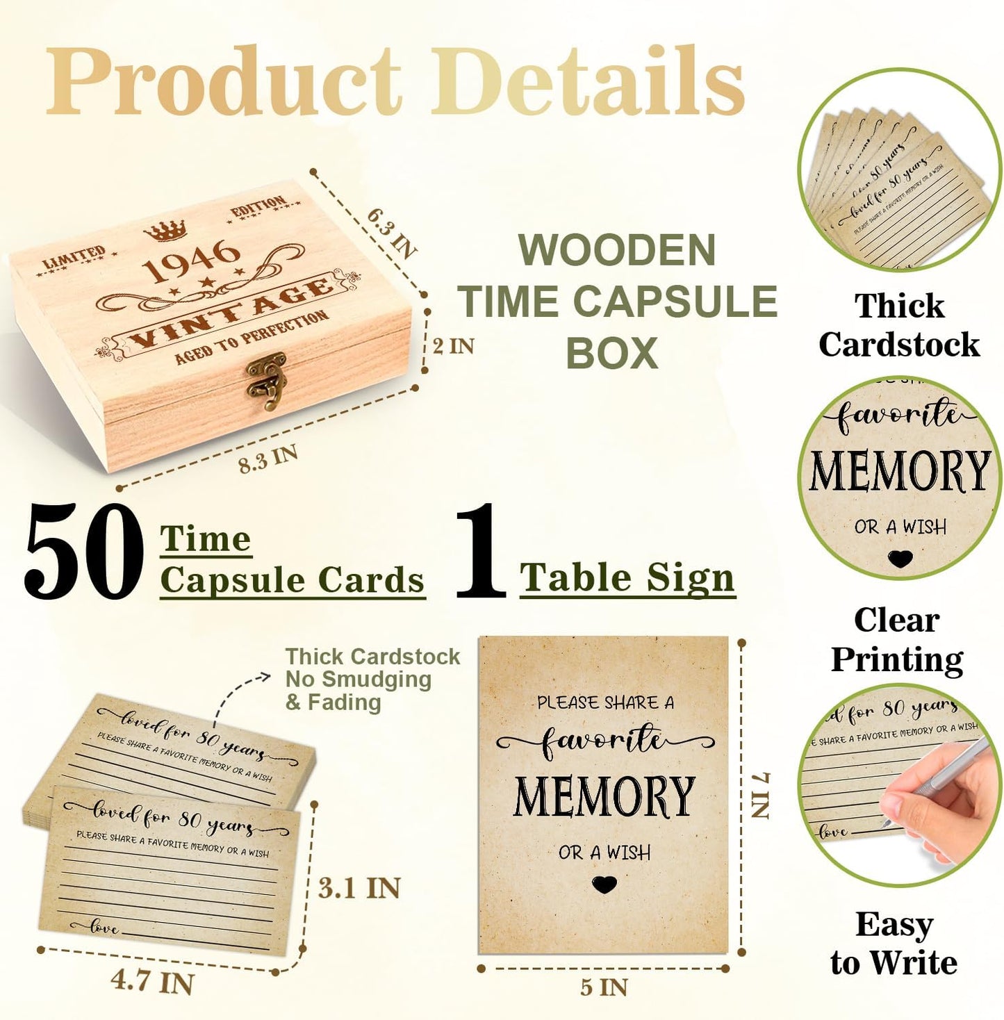 QUPT 80th Birthday Memory Box Set - 1946 Gifts for Men & Women with 50 Memory Cards & Sign
