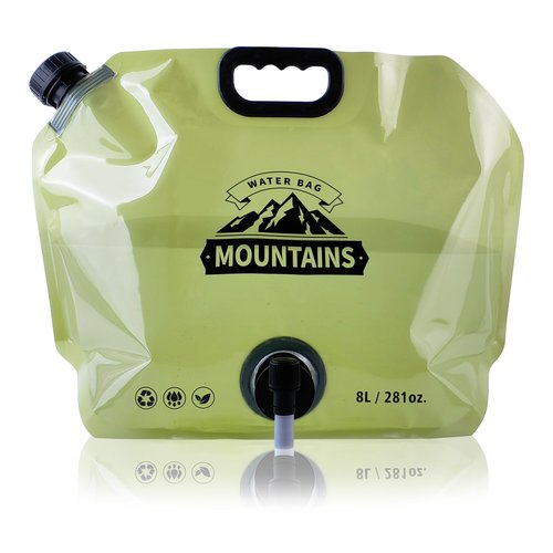 Coipdfty Water Jug Camping 2.1 Gallon Collapsible with Spigot, BPA Free Portable Water Pouch Foldable Water Bags for Outdoor Hiking, Travel and Emergency & Water Storage Containers (Green-1Pcs)