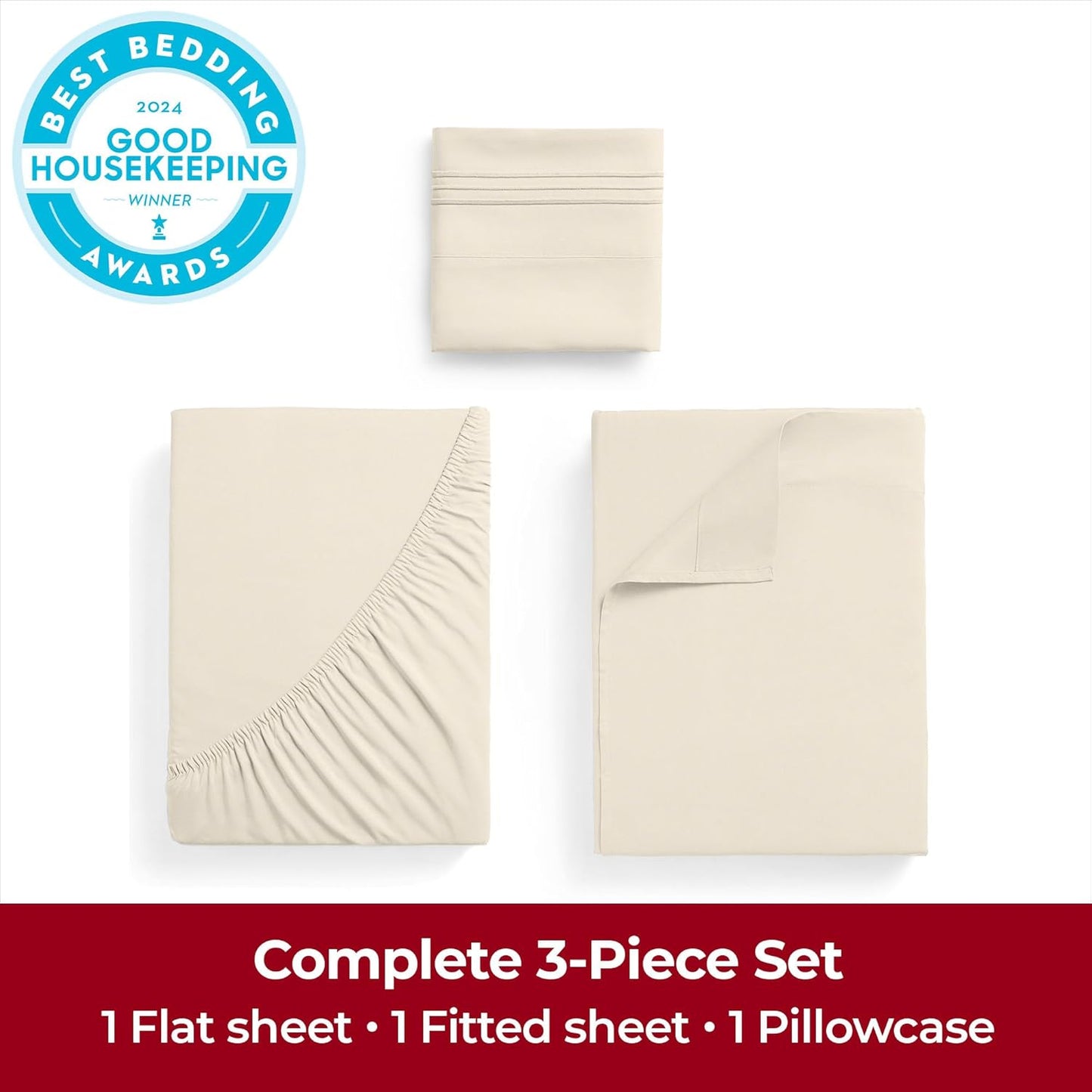 Mellanni Twin XL Sheets Set - 3 PC Hotel Luxury Bedding | Extra Soft, Cooling, Wrinkle-Resistant (Golden Ivory)
