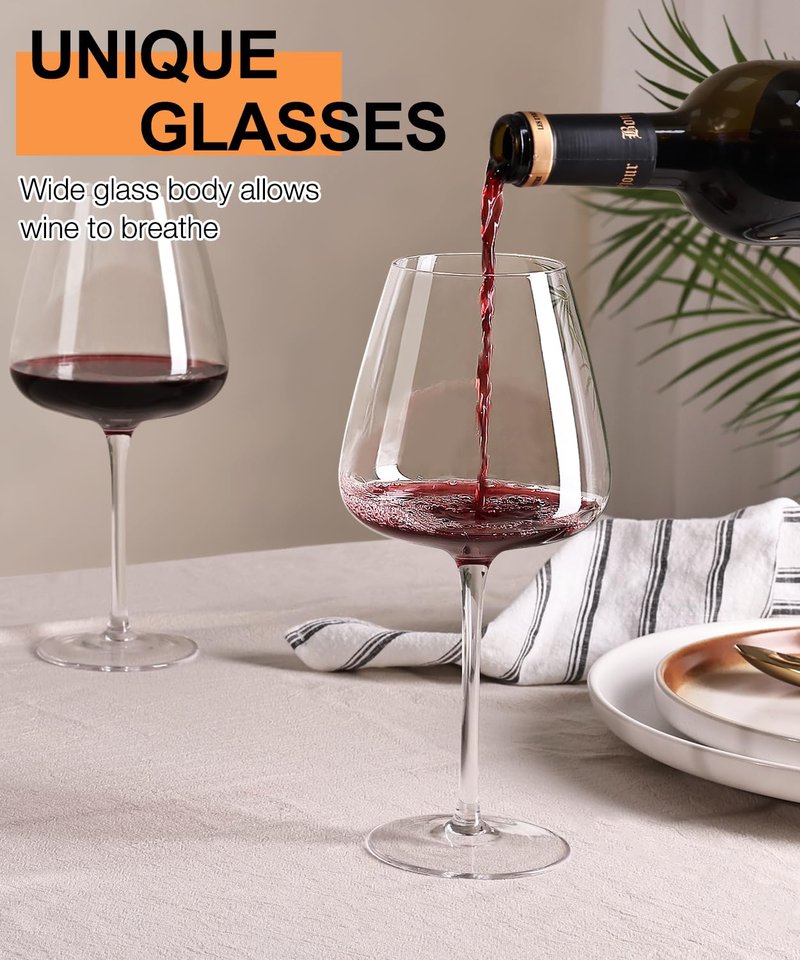 OJA Red Wine Glasses Set of 2, Large Burgundy Glasses 23 OZ, Hand Blown Crystal Glass Light, Clear, Best for Wine tasting, Birthday, Christmas, Anniversary, Father's Day