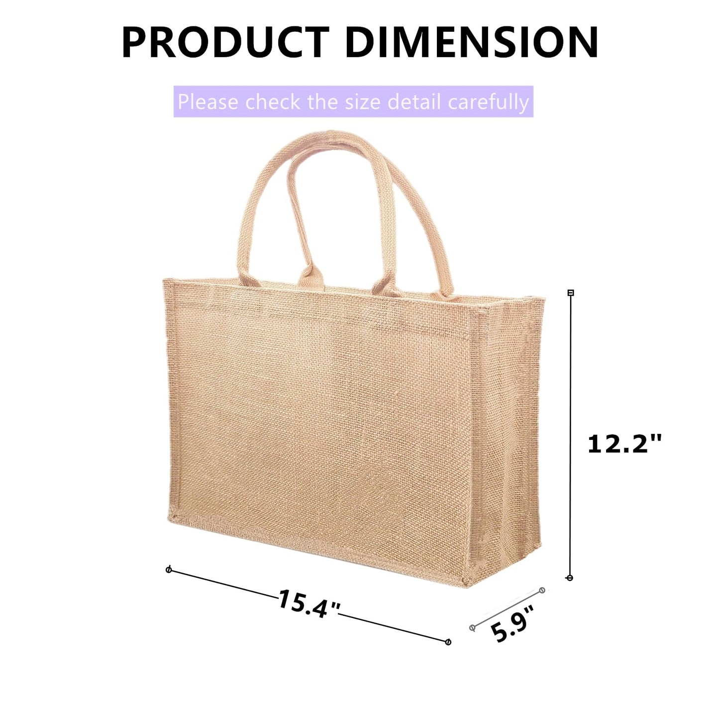 LyyGuanYoo 6 Pack Jute Tote Bag Reusable, Burlap Beach Bags with Sturdy Rounded Handles, Sturdy Base Gym Shopping Travel Bag for Easter Women, Mom, Teachers, Friends, Bridesmaids, 15.4''x12.2''x5.9''
