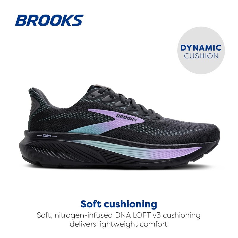Brooks Women’s Ghost 17 Neutral Running Shoe - Grey/Clearwater/Purple - 9 Medium
