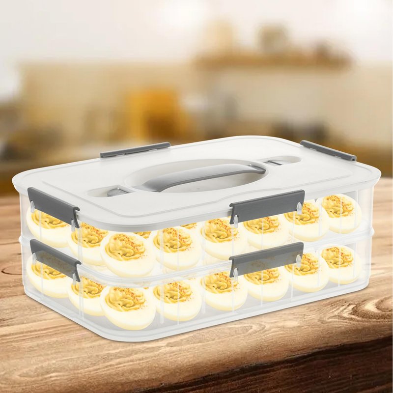 FMOACEN 2-Layer Deviled Egg Containers with Lid, 36 Slots Deviled Egg Tray Carrier with Lid Clear Eggs Storage Box Portable Egg Holder Platter with Handle for Easter Party Home Kitchen Supplies