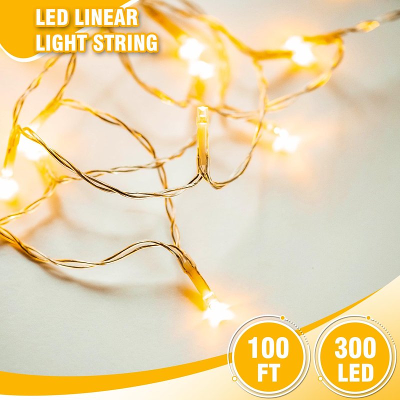 WASTROYAL 100FT Warm White String Lights – 300 LED Extra Long Waterproof Fairy Lights on Clear Wire, Plug-in Indoor Outdoor Decorations for Christmas, Wedding, Patio, Bedroom, Party