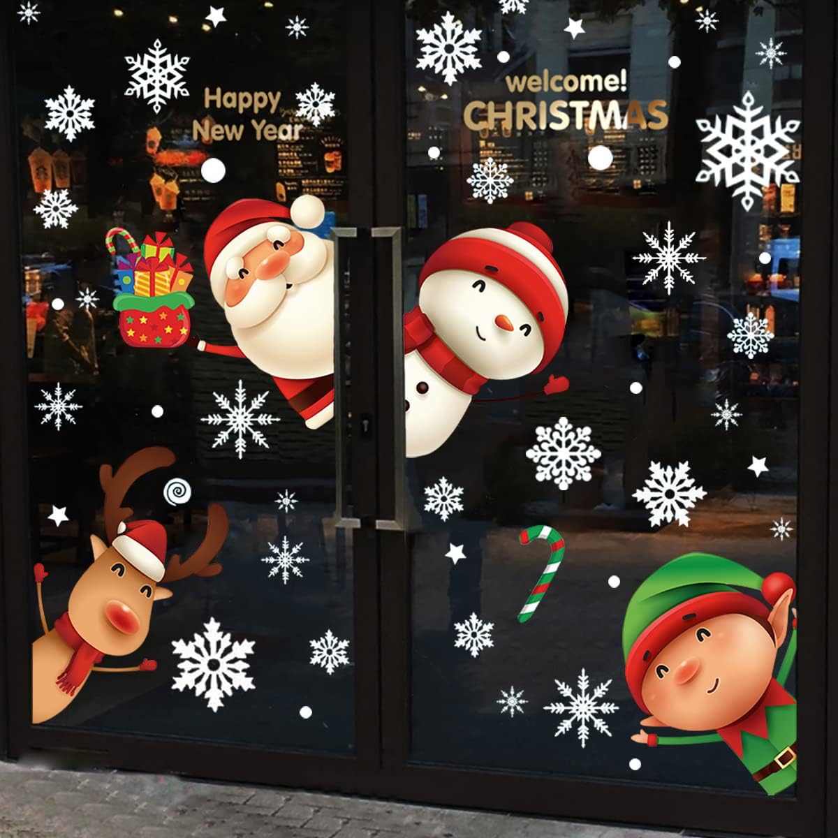 XIMISHOP Christmas Snowflake Window Clings - 82PCS Indoor Holiday Decals for Glass & Party Decor