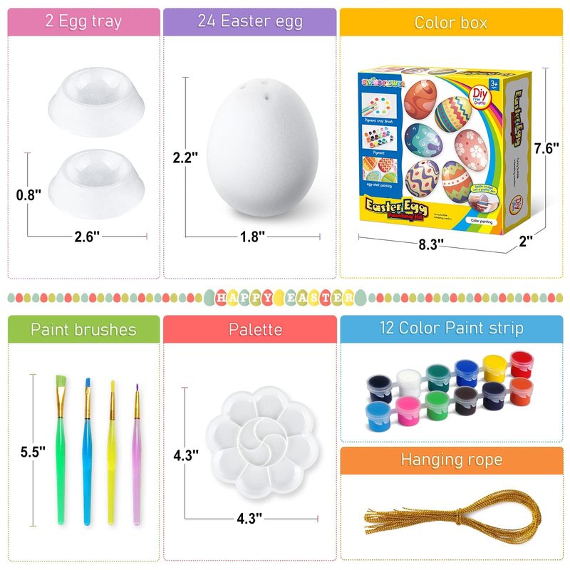 SpringFlower White Easter Eggs Painting Kit-24 Paintable Flocking Eggs with Doodle Kit for DIY Design-Hanging Flocking Eggs with Rope for Easter Decoration,Egg Hunts,Basket Stuffers & Essentials