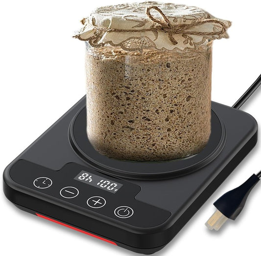 Sourdough Starter Warmer Mat, 12H Timer Warming Heating Pad, Precise 1°F Thermostat Control (70-100°F), Smart Memory Warming On/Off, Fits Jars Up to 40oz, Perfect for Home Baking (Black)