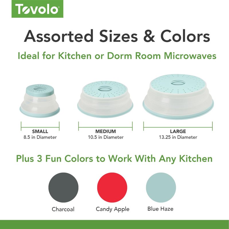 Tovolo Large Microwave Splatter Cover Blue Haze 13 inch Collapsible Silicone Splatter Cover for Extra Large Microwaves, Dishwasher Safe Vented Plate Guard BPA Reheating Cover for Food