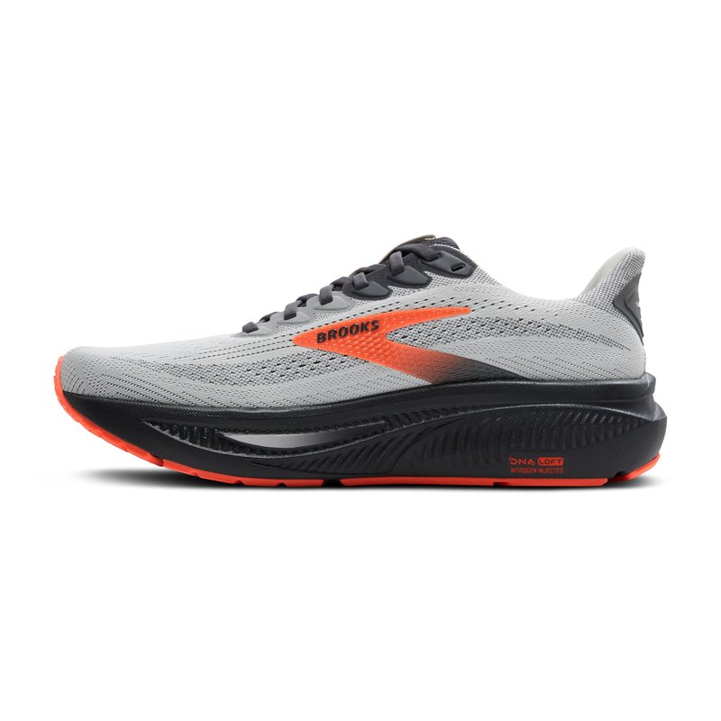 Brooks Men’s Ghost 17 Neutral Running Shoe - Oyster Mushroom/Orange/Ebony - 7.5 Narrow