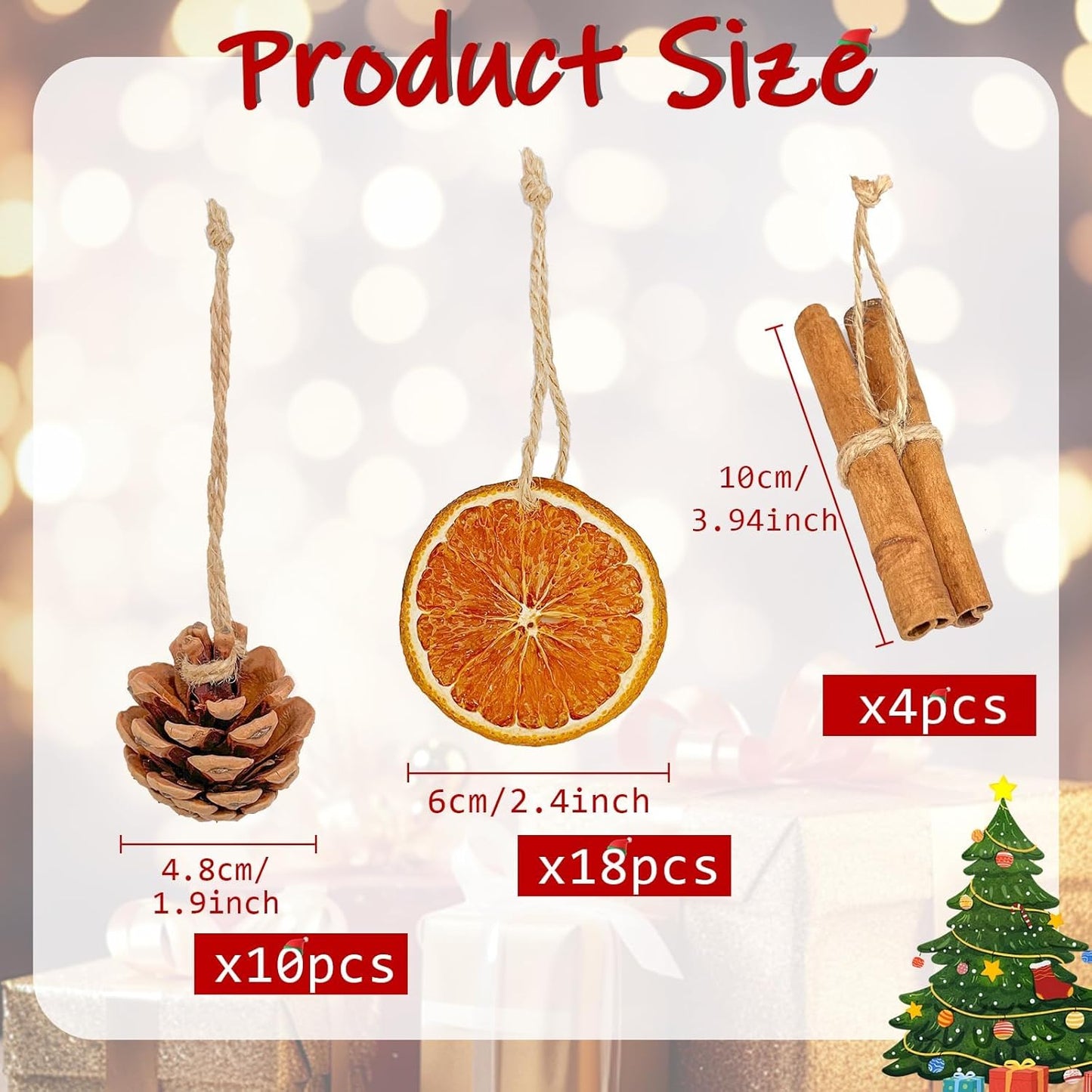 Regine Switzerland 32pcs Rustic Christmas Tree Ornaments Set - Dried Orange Slices & Pine Cones for DIY Decor