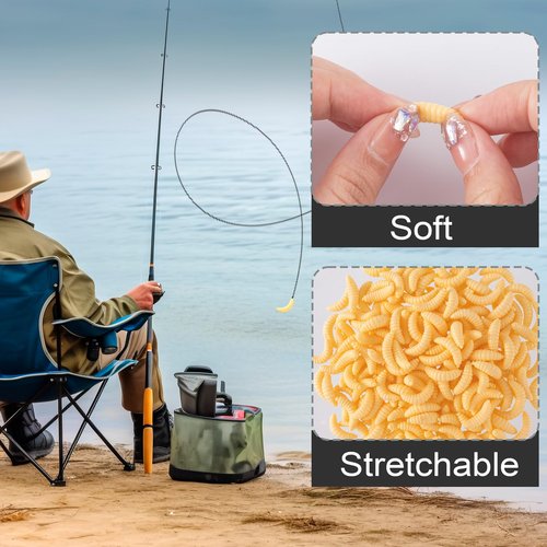 HINZIC 250Pcs Halloween Fake Worms, 20mm Soft Fishing Lure Plastic Maggots Baits Worm Realistic Wax Worm for Freshwater Ice Lure Fishing Bass