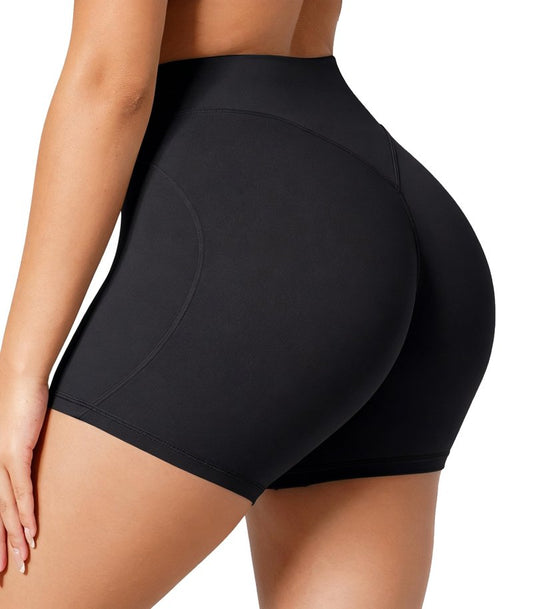 Sunzel No Front Seam Biker Shorts Women 5'' - High Waisted Tummy Control Yoga Shorts, Squat Proof Workout Gym Shorts Black Small