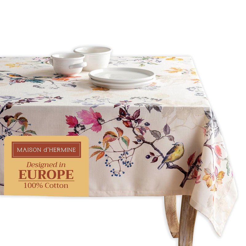 Maison d' Hermine Table Cloth Rectangle Table 100% Cotton 54 x 72 Inches Fall Tablecloth Reusable Everyday Use for Thanksgiving Christmas Decorations Dining Farmhouse Party (Equinoxe - Beige)