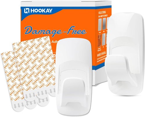 Hookay 10lbs Large Utility Hooks - Damage-Free Wall Hooks with 6 Adhesive Strips | Perfect for Garage, Office, Kitchen