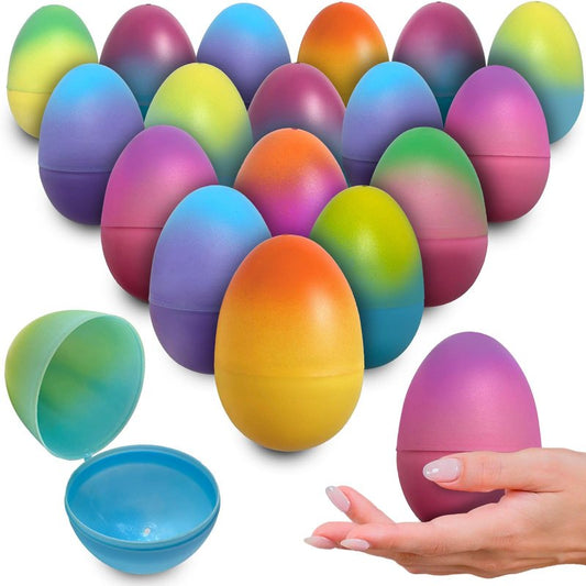 stargo 16 Pack - Plastic Easter Eggs Empty 3.2” Large Plastic Eggs Fillable for Easter Egg Hunt, Easter Egg Basket, Party Favor, Surprise Egg. Set of Multicolored Ombre Pastel Eggs