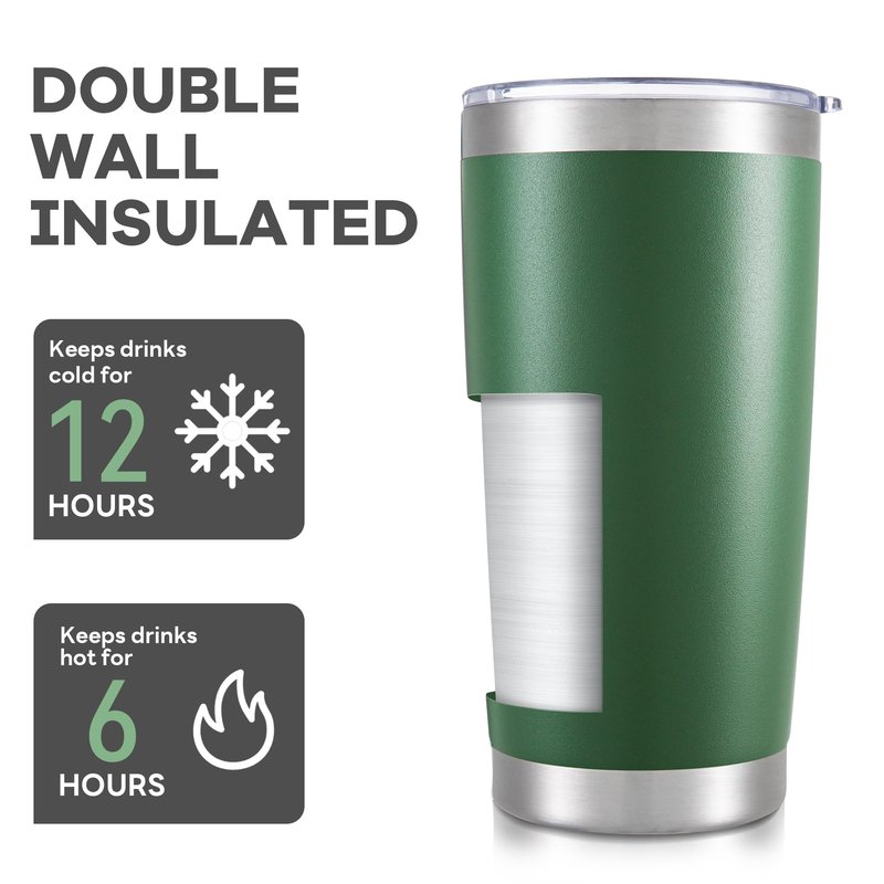Orebigo 20 oz Tumbler with Lid Stainless Steel Double Wall Vacuum Insulated Tumblers Powder Coated Cups Travel Mug Keep Drinks Cold and Hot, Dark Green