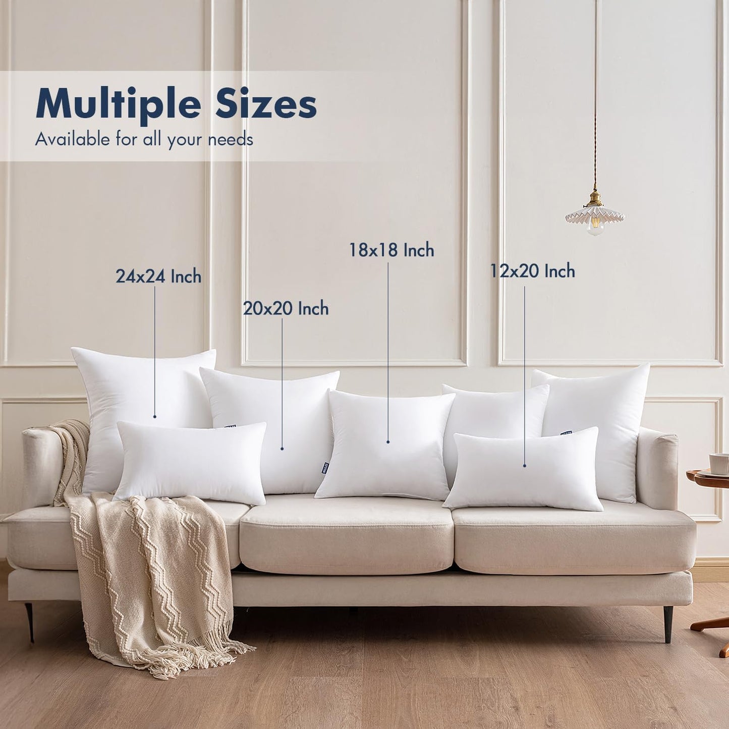 MIULEE Throw Pillow Inserts - 100% Virgin Fiber Filling, Pack of 2 | 16x24 Inch for Bed & Couch