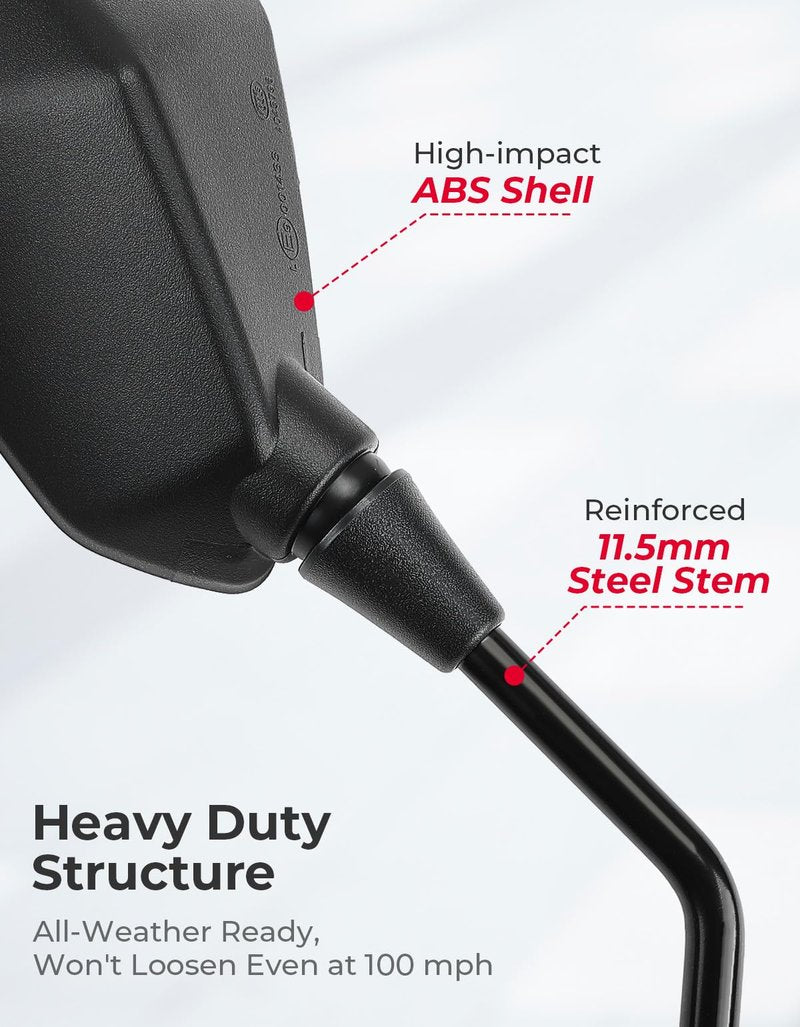 KEMIMOTO Universal Motorcycle Mirrors, Convex Handlebar Rear View Side Mirror with M8 M10 Bolt, Compatible with Bike, Scooter, ATV, UTV, Dirt Bike and More
