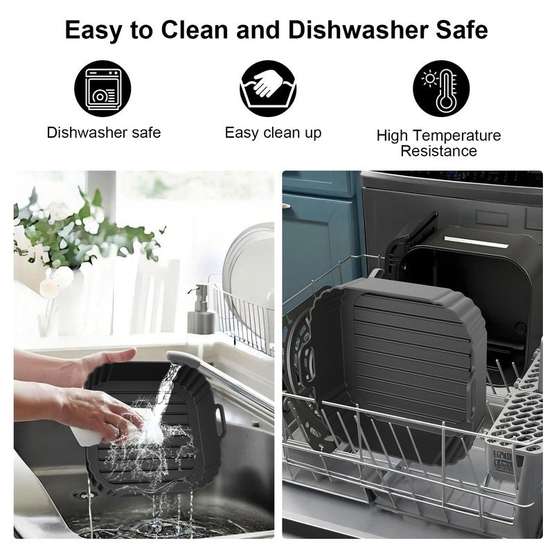 PINTAUR Square Silicone Air Fryer Liners 2 Pack, Compatible with Ninja AF141 181, 8.5 Inch Air Fryer Liners for COSORI 5-6.5 QT, Reusable Silicone Basket, Air Fryer Accessories