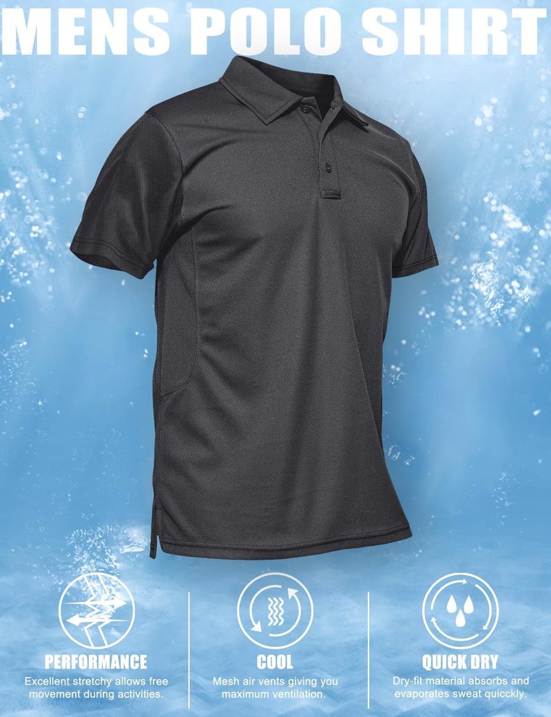 MAGCOMSEN Men's Golf Shirts Short Sleeve Light Shirts Fishing Shirts Pique Tactical Polo Shirts Grey XXL