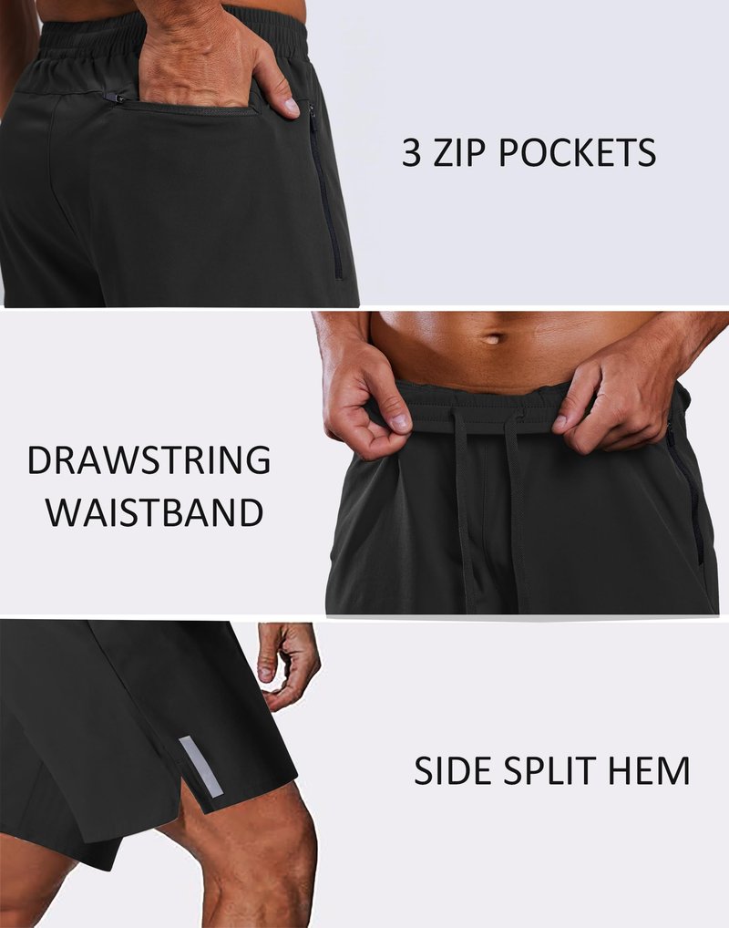 COOFANDY Mens Workout Athletic Shorts 7 inch Inseam Quick Dry Hiking Shorts Men Lightweight Sports Gym Shorts Running Black