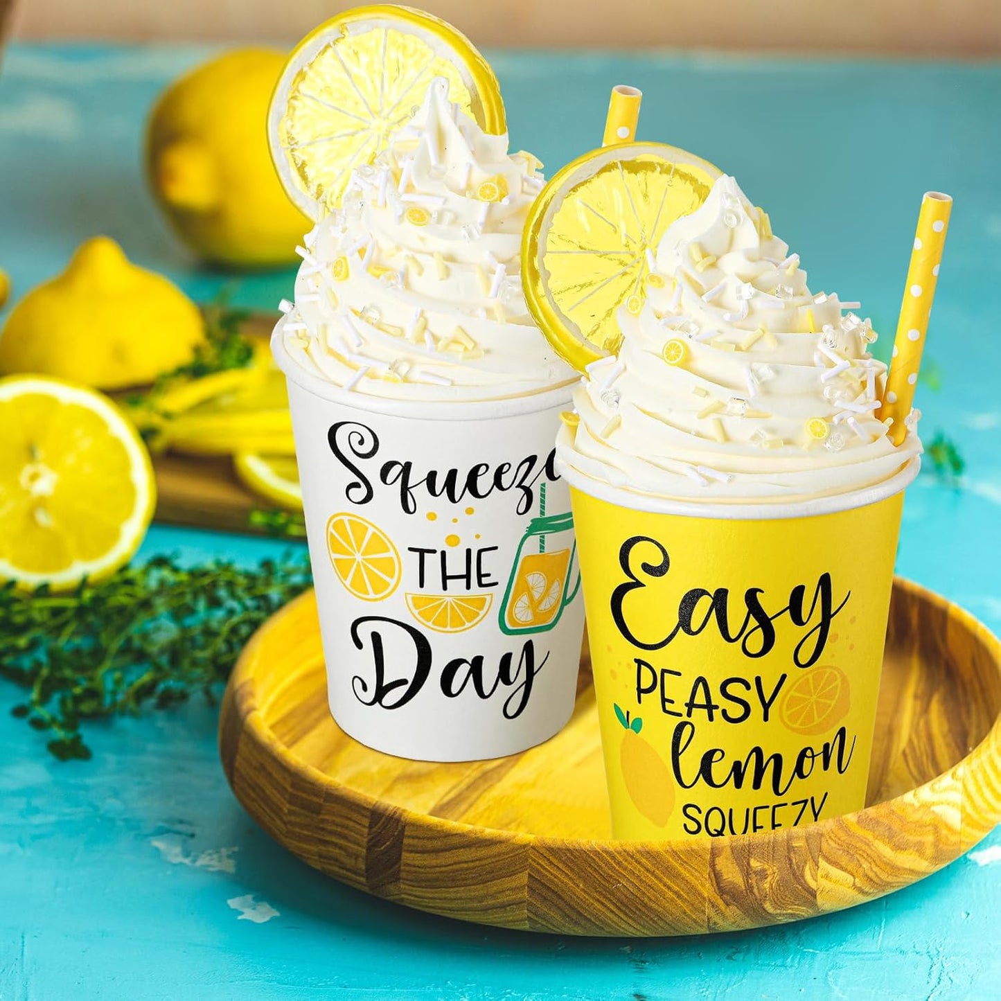 Yungyan Lemon Tiered Tray Decor - Faux Whipped Cream Cups for Summer Parties | 2 Pcs Set