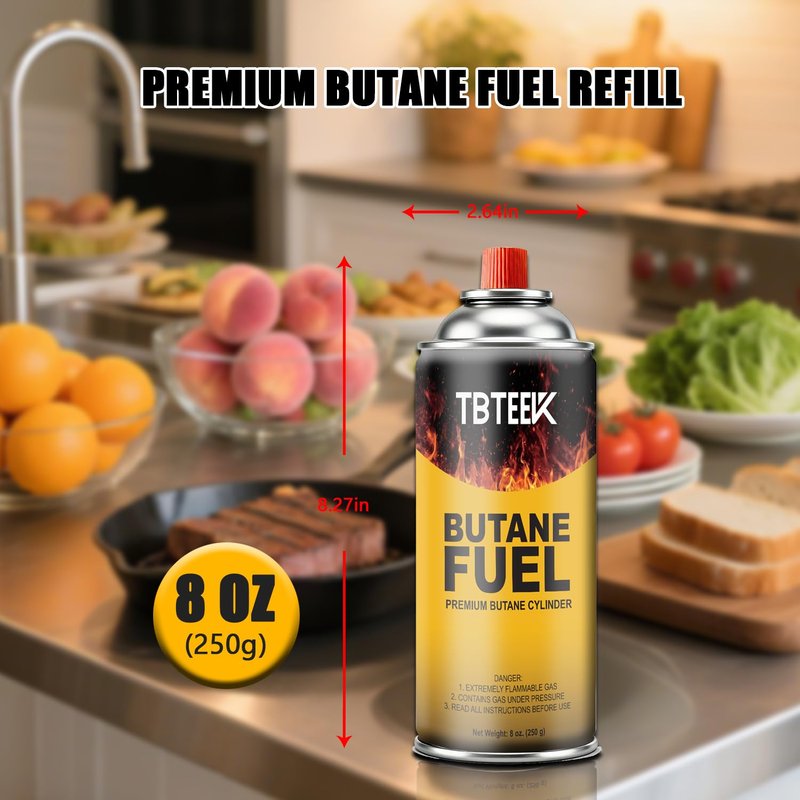 TBTeek Butane Fuel Canister, Butane Gas 8 oz, 3-Pack Premium Pure Refined Butane Gas Refill for Kitchen Torch Head, Camping Stove, Outdoor Cooking, Grilling & Emergency Use