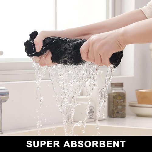 Homaxy Kitchen Towels and Dishcloths Set, 12 x 12 and 13 x 28 Inches, Set of 8 Bulk Cotton Terry Kitchen Towels Set, Checkered Designed, Soft and Super Absorbent Dish Towels, Black
