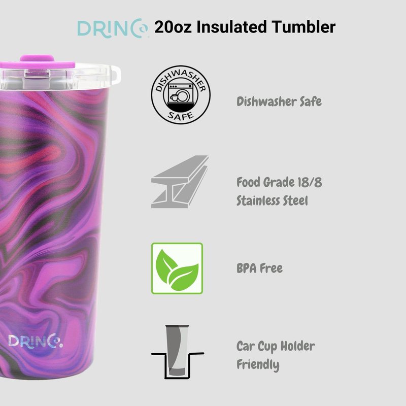 Drinco - 20 oz Stainless Steel Tumbler | Double Walled Vacuum Insulated Mug With Lid, 2 Straws, For Hot & Cold Drinks (20oz Purple Swirl)