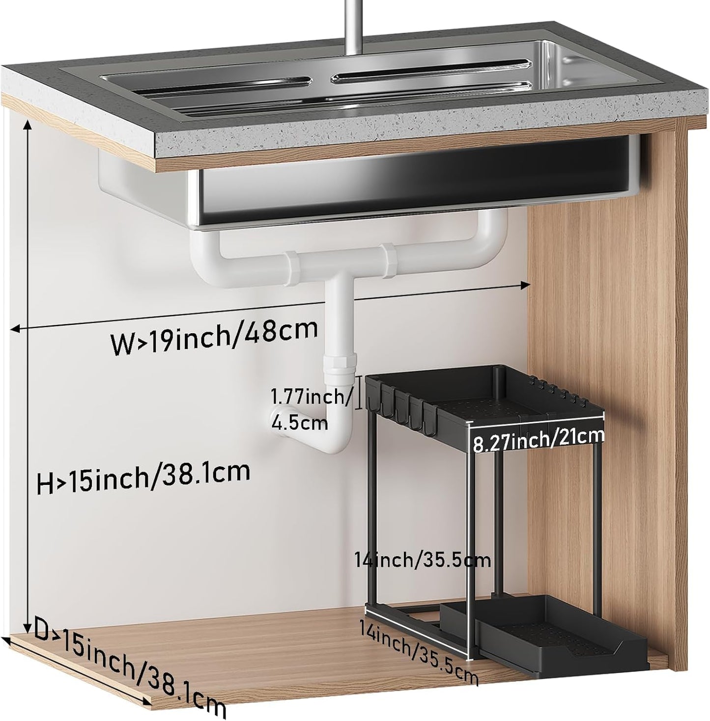 Under Sink Organizers by [Brand Name] - 2-Tier Sliding Cabinet Basket with Hooks | Multi-Purpose Storage for Bathroom & Kitchen