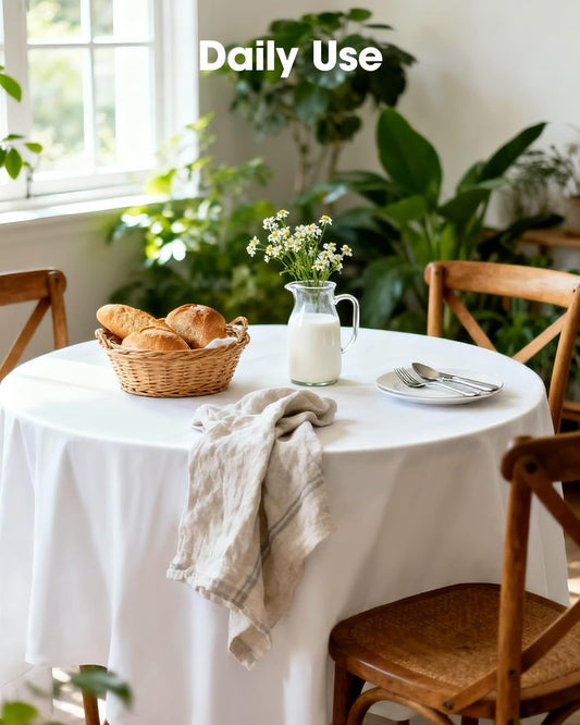Pureegg Plastic Table Cloth Disposable 8 Pack, 84'' Round Table Cloths, Party, Picnic, Wedding, Decorative Tablecloths, Round, White Plastic Cover, Leakproof & Sturdy, White
