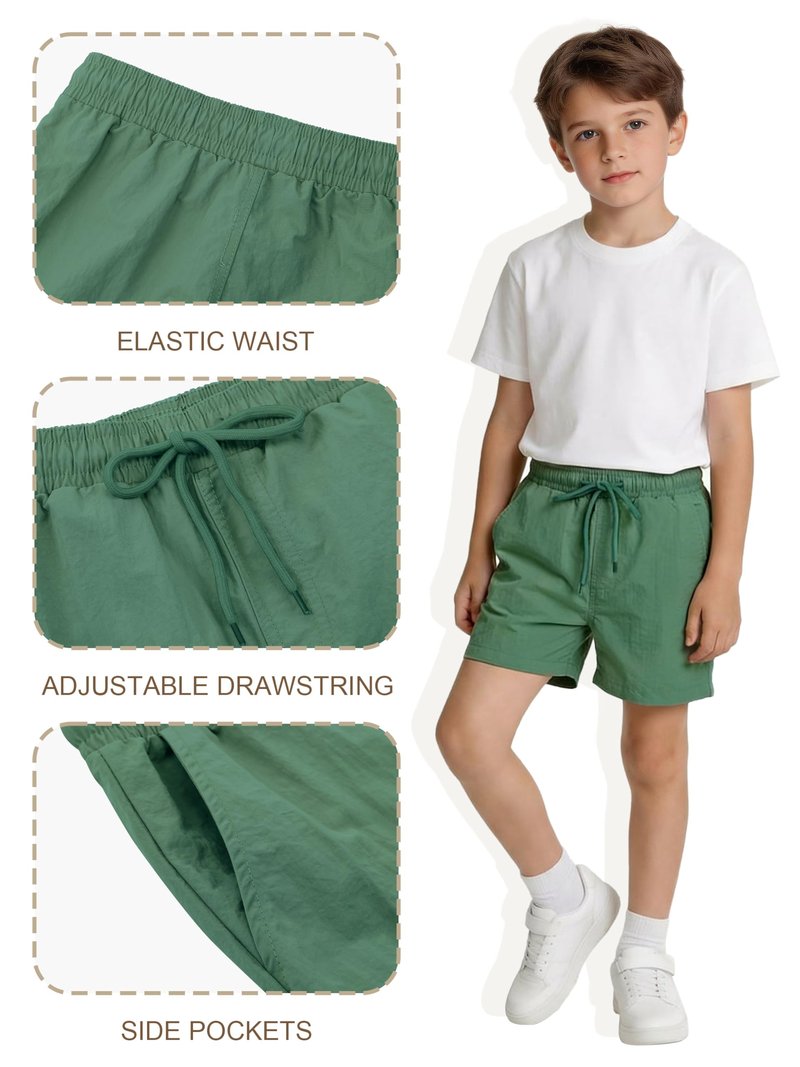 Cooraby 2 Pack Boys Quick Dry Shorts Pull On Cargo Shorts Waist Drawstring with Pockets School Uniform Activewear for Kids 5-12Y