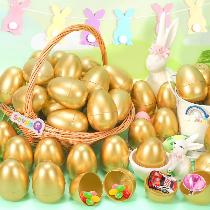 SevenQ Easter Eggs Fillers with Bunny Hair Clips Colorful 24 Pack, Easter Basket Stuffers Party Favors Gift Bags for Kids Cute Stuff Plush Fidget Toys Classroom Treasure Box Egg Hunt Games Supplies