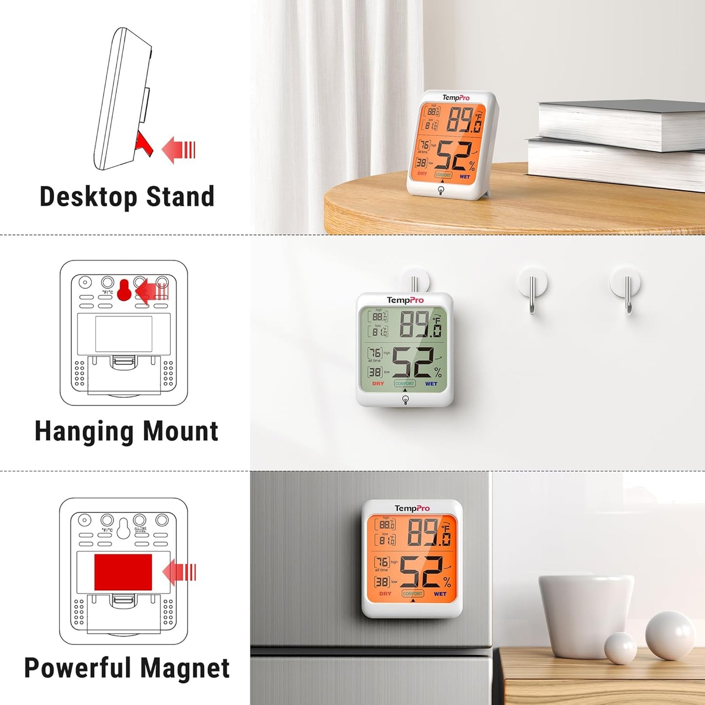 TempPro TP53 Digital Hygrometer - Indoor Thermometer with Comfort Indicator & Backlit Display | Max Min Records
