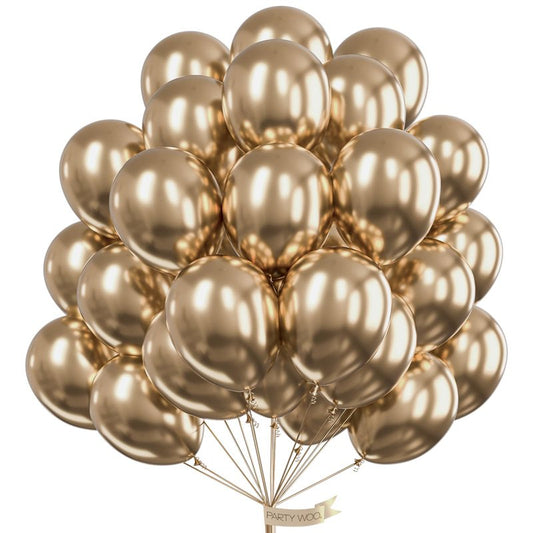 PartyWoo Metallic Gold Balloons 50pcs 12 Inch Chrome Gold Latex Helium Balloons for Wedding Christmas Birthday Graduation Baby Shower Retirement Bachelorette Tea Party Decorations Gold-G127