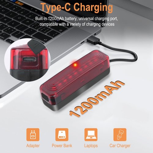 BORUIT Bike Lights for Night Riding,USB Rechargeable Bike Tail Light IP65 Waterproof 1200mah Bicycle Rear Light Easy to Install Road Mountain City Commuting Adventure Cycling Safety Flash 5 Modes