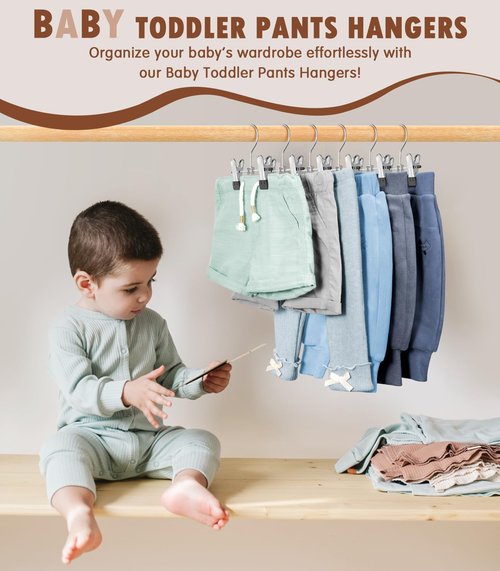 DOIOWN 10 Pack Baby Pants Hangers with Clips, Toddler Non-Slip Space Saving Hangers for Pants, Skirts, Clothes - Baby Essentials Closet Organizer