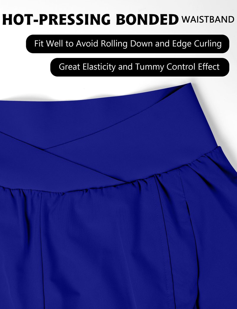 Blooming Jelly Women's Workout Shorts Athletic Running Elastic High Waisted Black Tummy Control Shorts with Zipper Pockets (Royal Blue,XX-Large)