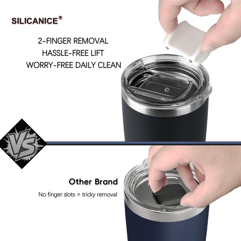 20oz Hygienic Stainless Steel Vacuum Insulated Tumbler w/ Easy-On/Easy-Off Lid - Removable slider, Double Wall 18/8 Travel Mug, BPA-Free, Fits Cup Holders, Premium Quality, Smart Value - Black